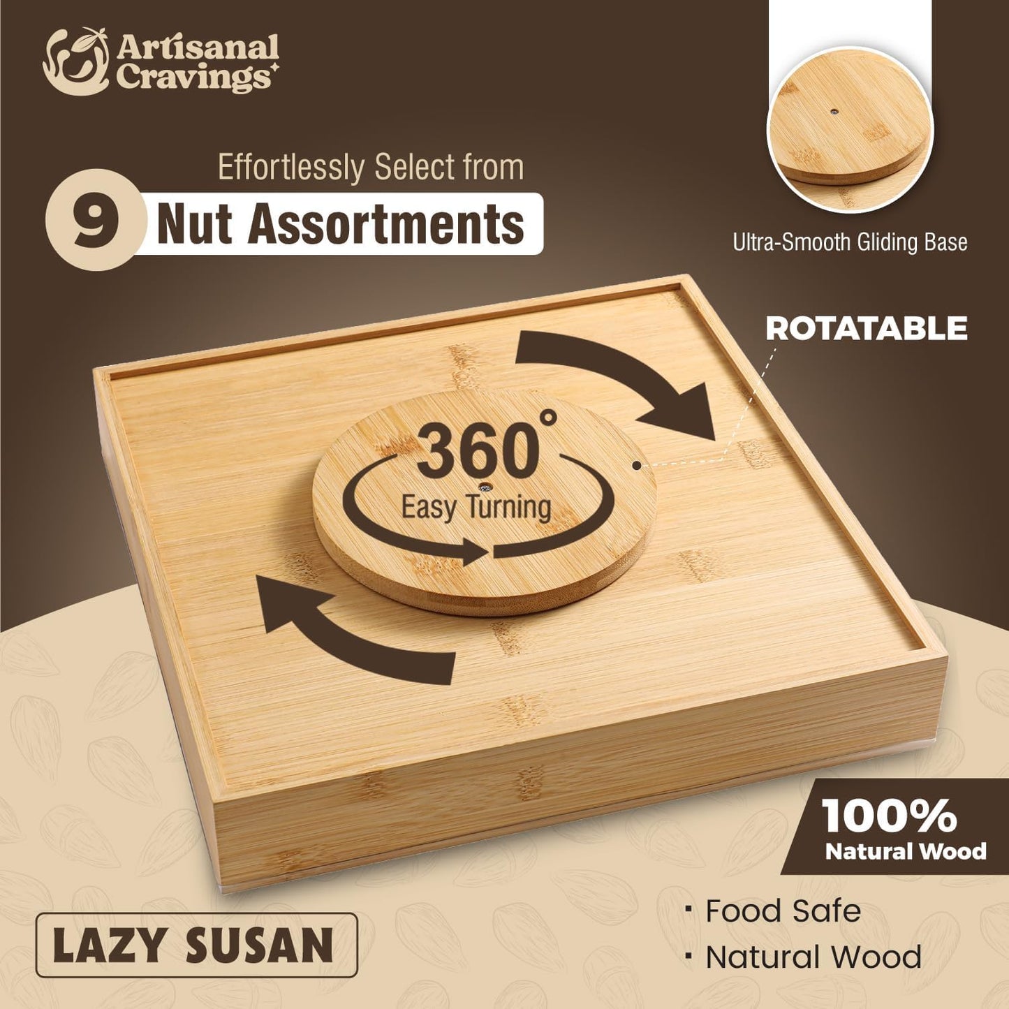 Valentines Day Gourmet Mixed Nuts Gift Basket With Lazy Susan | Xl 2 Lb Platter Includes 9 Assortments Of Premium Nuts - Sleek B