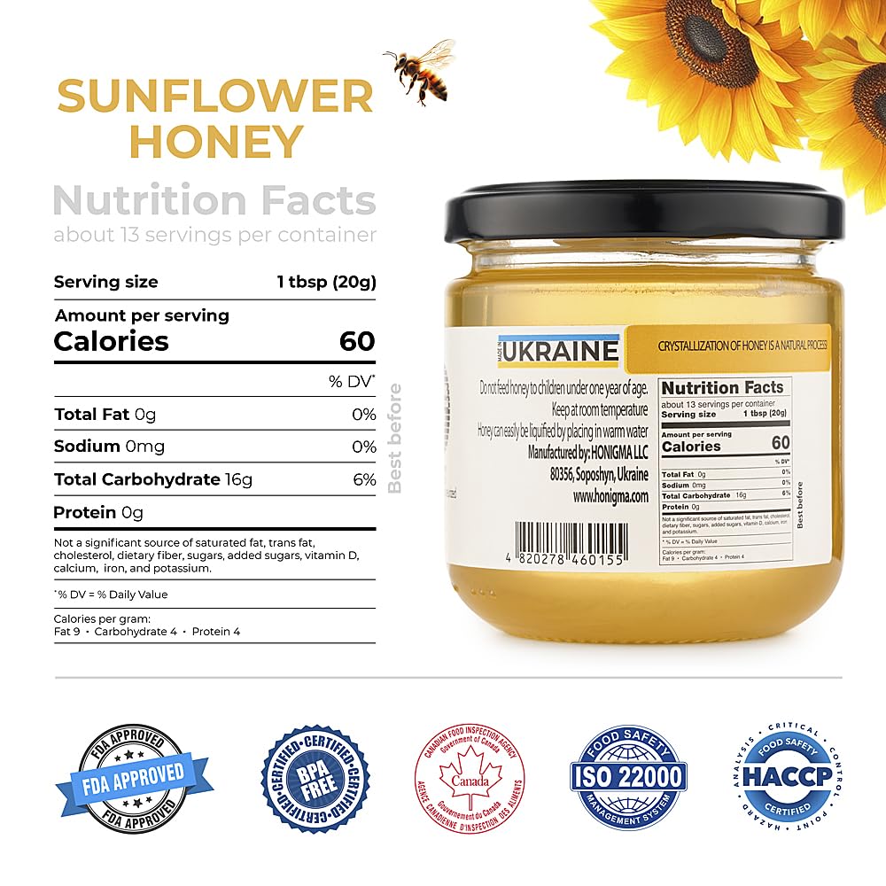HONIGMA Raw Honey | 100% Pure, Unpasteurized, Unfiltered | 8.8 Fl Oz (Pack of 4)