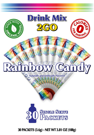 Gramzero 2Go Sticks - Rainbow Candy, Zero Calorie Sugar Free Drink Mix, Stevia Sweetened, Great For Nutrition Club Loaded Tea To