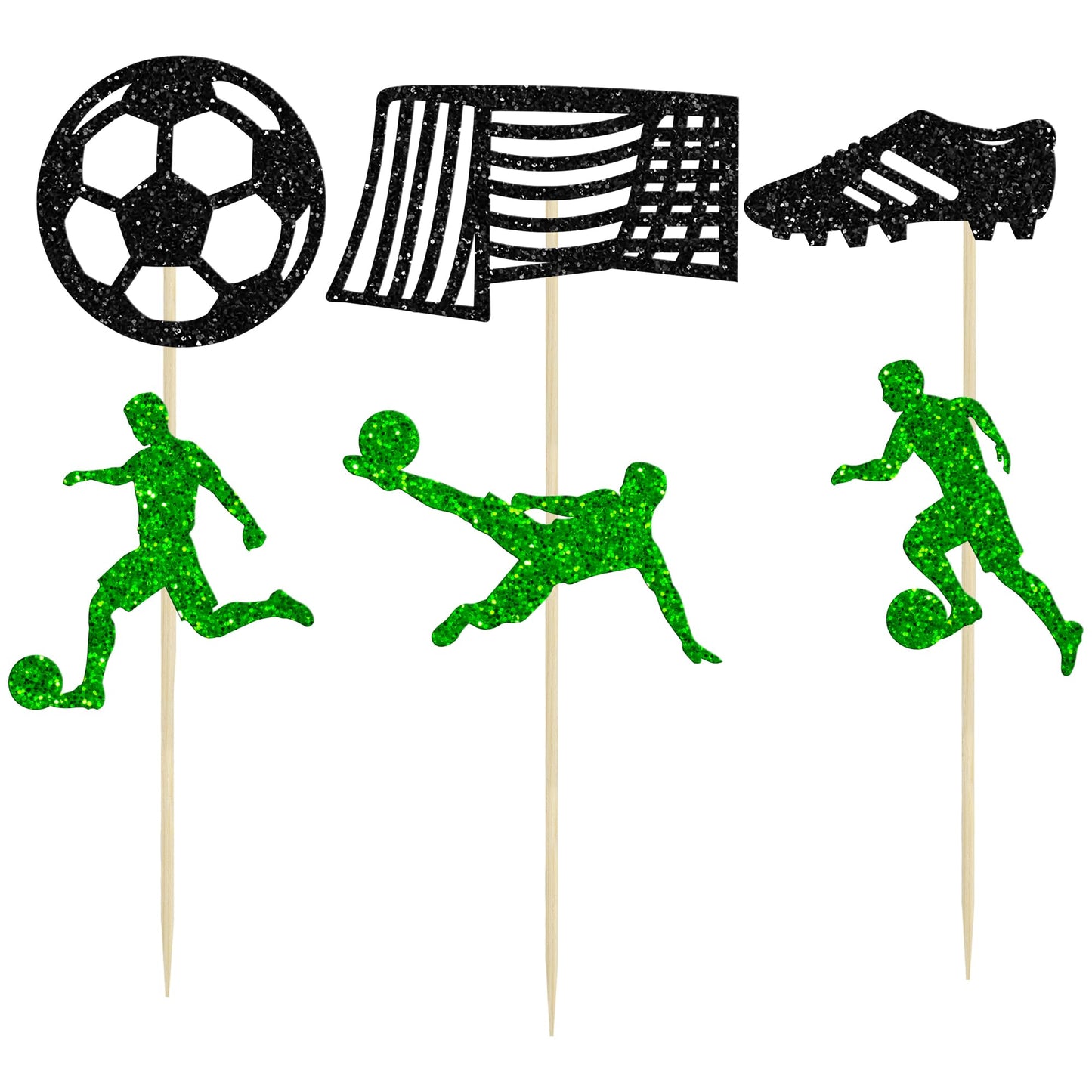 Gyufise 24Pcs Soccer Cupcake Toppers - Glitter Football Decorations For Sports Theme Parties & Cake Designs