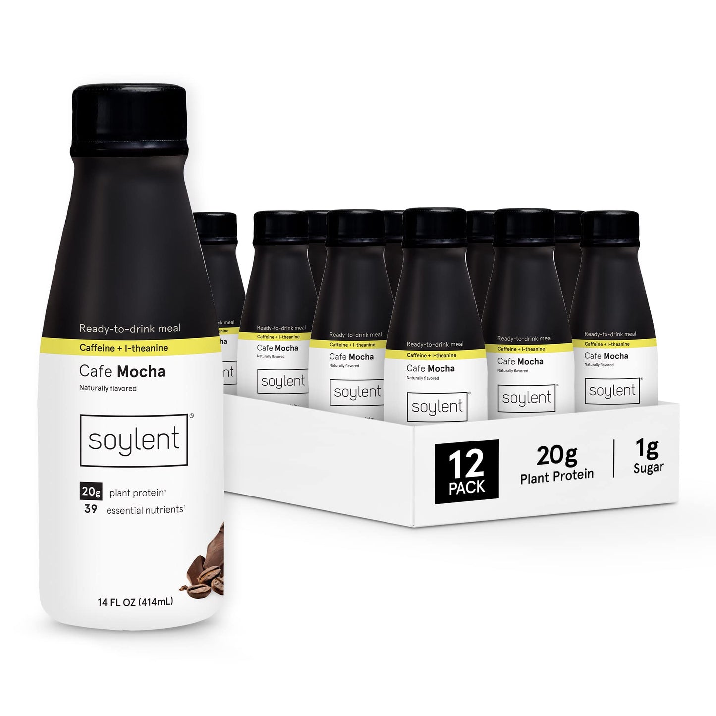 Soylent Complete Coffee Meal Replacement Shake, Cafe Mocha, Ready-To-Drink Plant Based Caffeinated Protein Drink, Contains 20G V