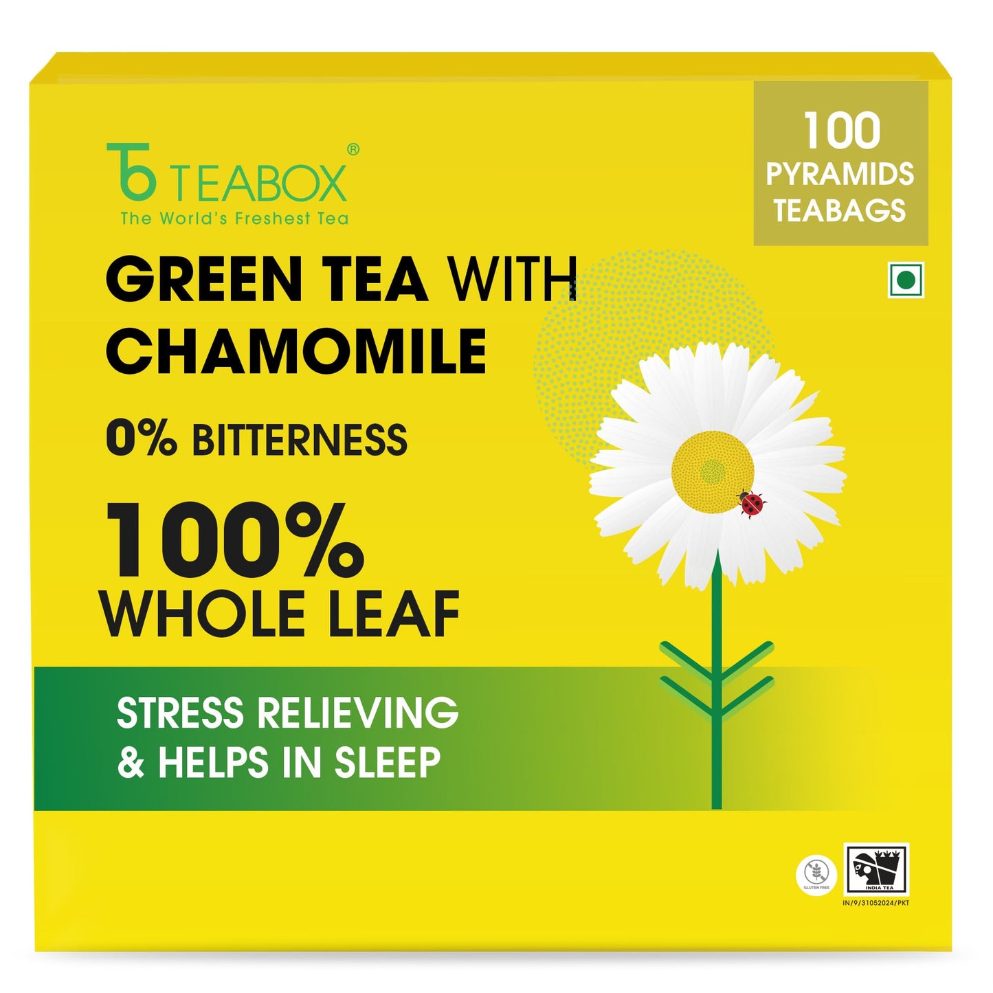 Teabox Enhanced Darjeeling Green Tea With Chamomile Flowers | 100% Whole Leaf & 0% Bitterness | Green Tea From The Himalayas | 100 Tea Bags (Low Caffeine)