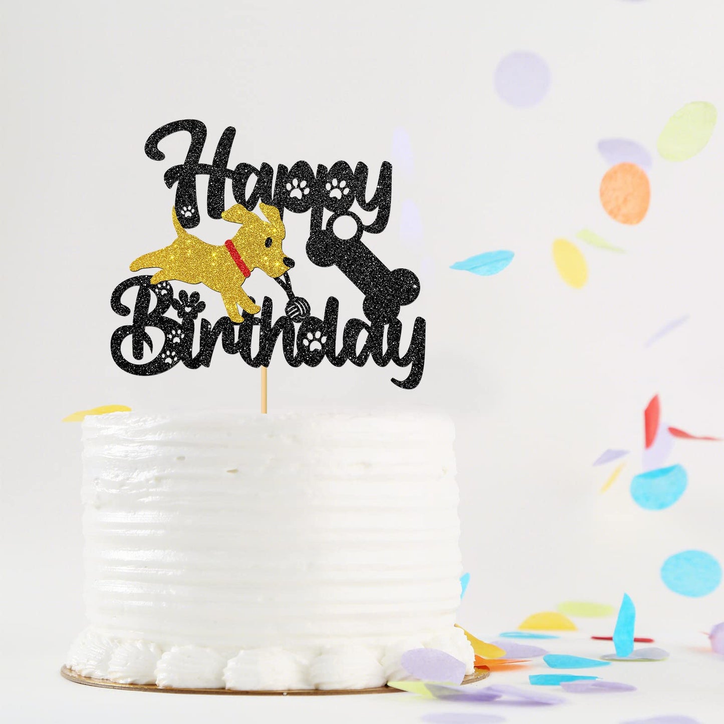 Monmon & Craft Happy Birthday Dog Cake Topper/Puppy Birthday Cake Decor/Baby Shower/Pet Dog 1St Birthday Party Decorations - Bla
