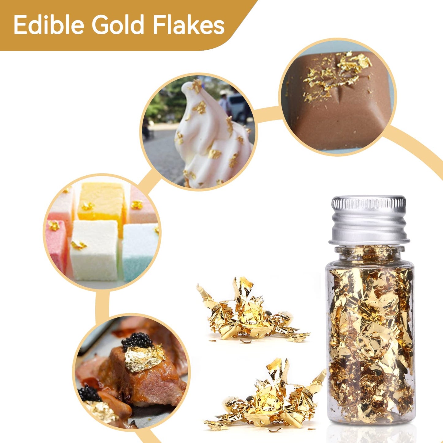 2 Bottles Edible Gold Leaf, Edible Gold Flakes For Cake Decorating Gold Leaf Flakes, 10G Gold Foil Flakes For Cake, Dessert, Nai