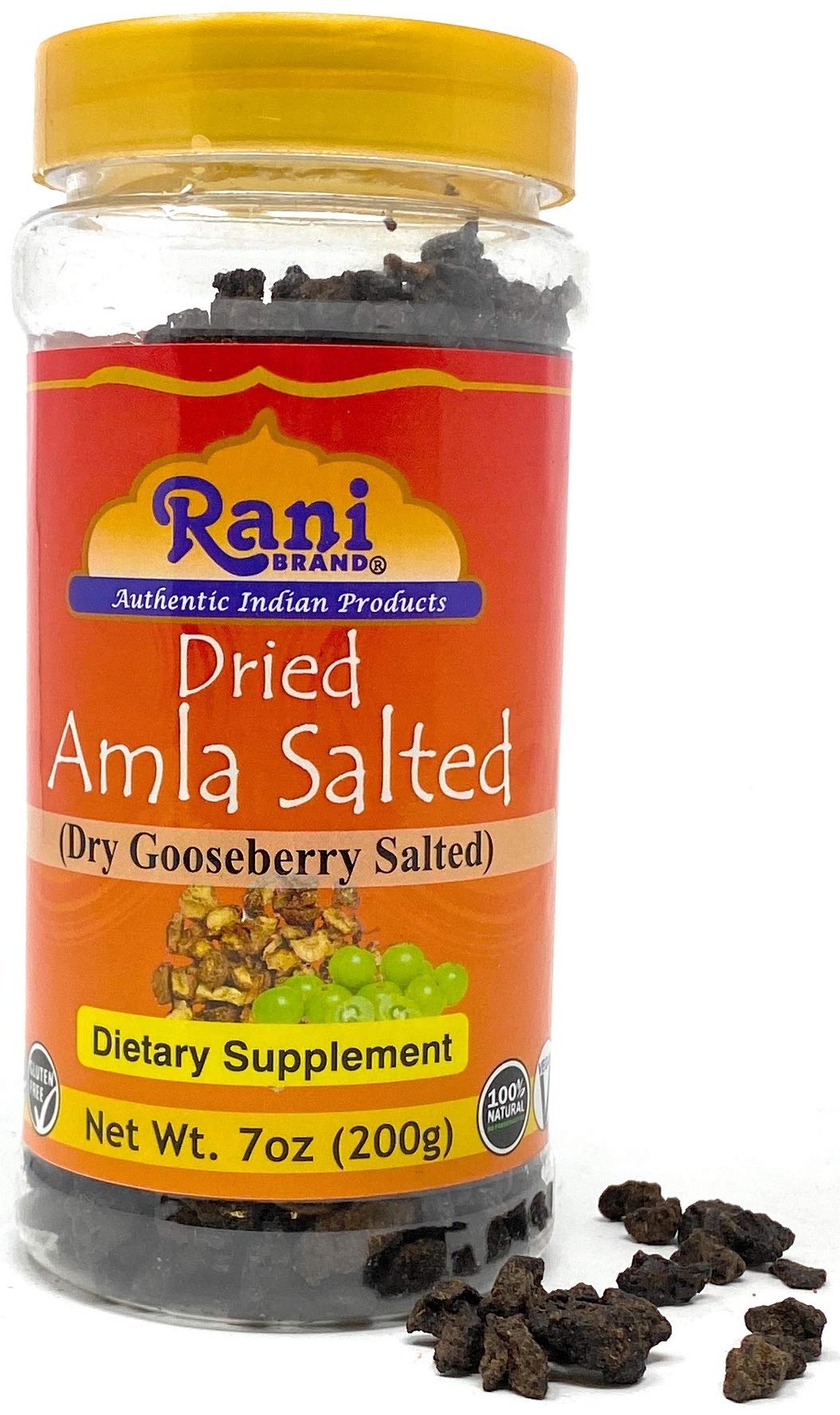 Rani Dried Amla Salted (Dry Gooseberry Salted) 7Oz (200G) Pet Jar ~ All Natural | No Color | Gluten Friendly | Vegan | Non-Gmo |