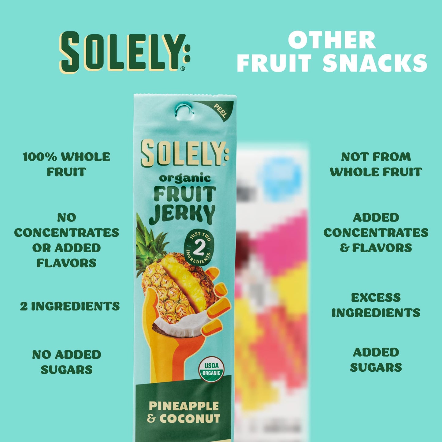 SOLELY - Organic Pineapple Coconut Fruit Jerky - 12 Individually Wrapped Strips - Fruit Leather Made from Dried Fruit - Healthy