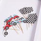 12Pcs Vintage Racing Checkered Flag Cupcake Toppers Racing Themed Birthday Party Or Baby Shower Cupcake Toppers, Buggy Party Dec