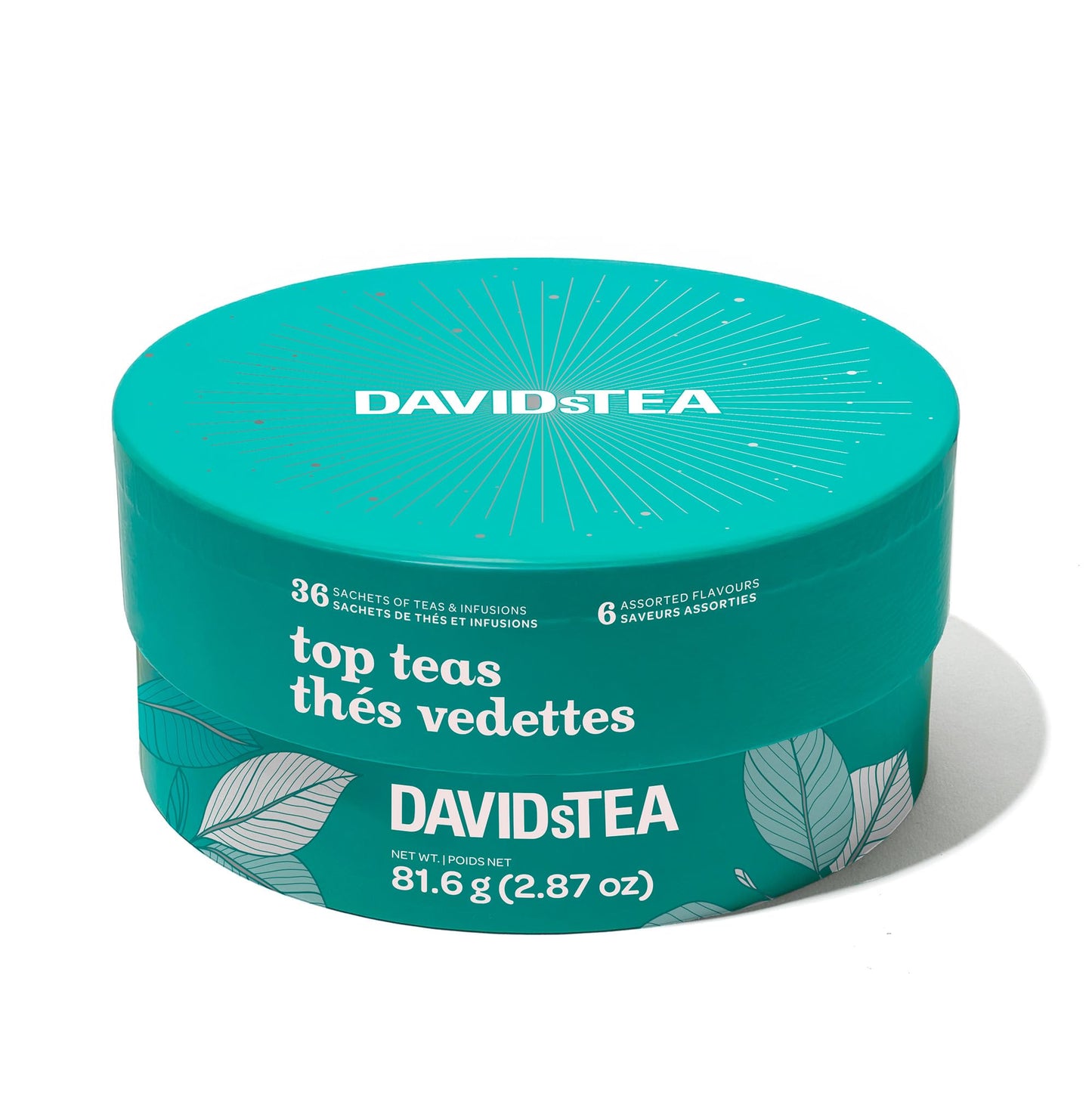 Davidstea 36-Sachet Top Teas Sachet Tea Wheel – Bestselling Tea Sampler Gift Set | 6 Loose-Leaf Flavours: Morning Detox, Cream Of Earl Grey, Cinnamon Rooibos, Buddha’S Blend, Silk Dragon Jasmine & Forever Nuts