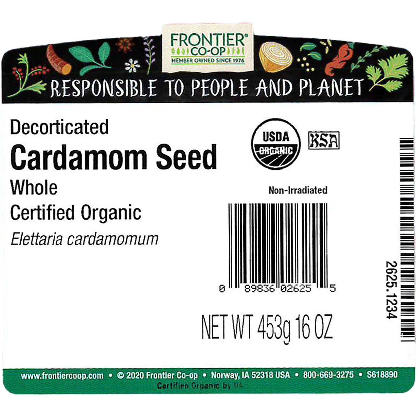 Frontier Cardamom Seed, Decorticated (No Pods), Whole, Extract Fancy Grade, 16 Ounce Bag