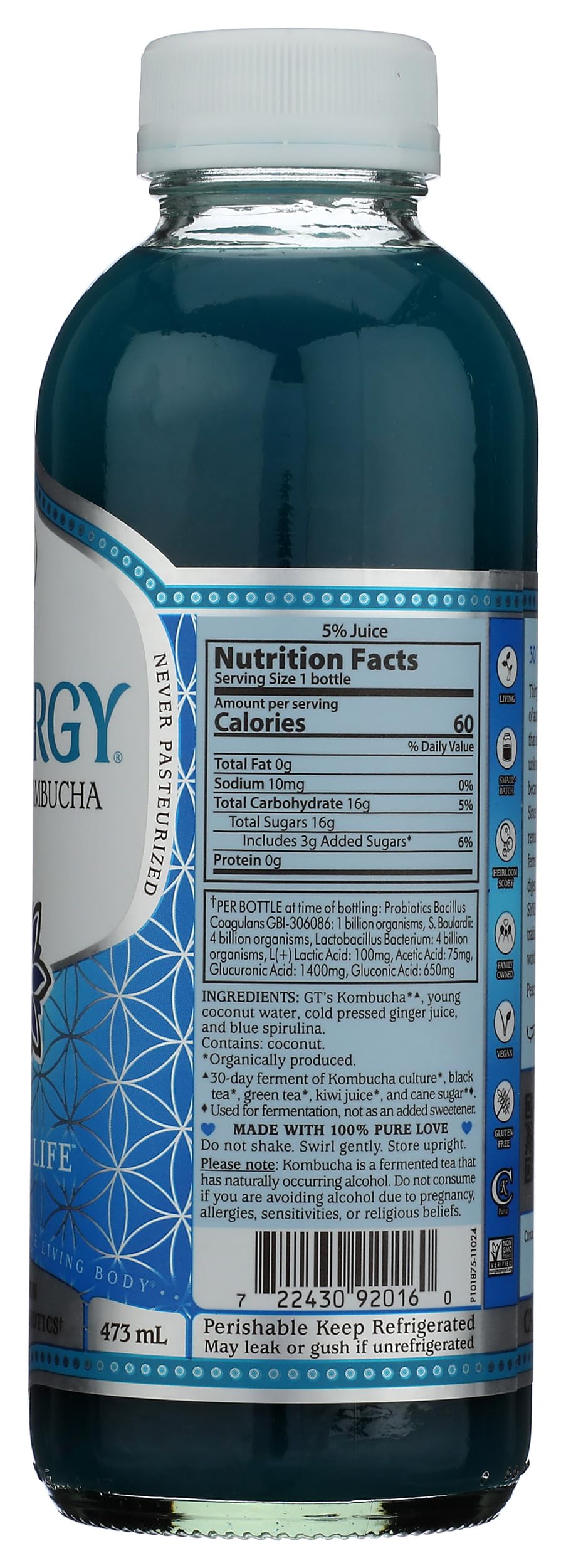 SYNERGY The Real Kombucha - Sacred Life - 16 fl oz Bottle - Raw Probiotic Drink for Gut Health and Immune Support