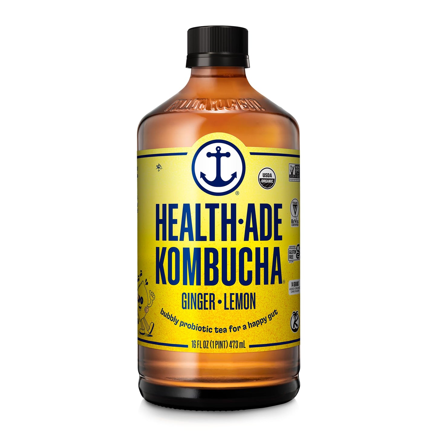 Health-Ade Kombucha Tea Organic Drink, Ginger-Lemon Flavor, 16 Fl Oz Bottles, Non-GMO, Vegan, Gluten Free, 12 Pack