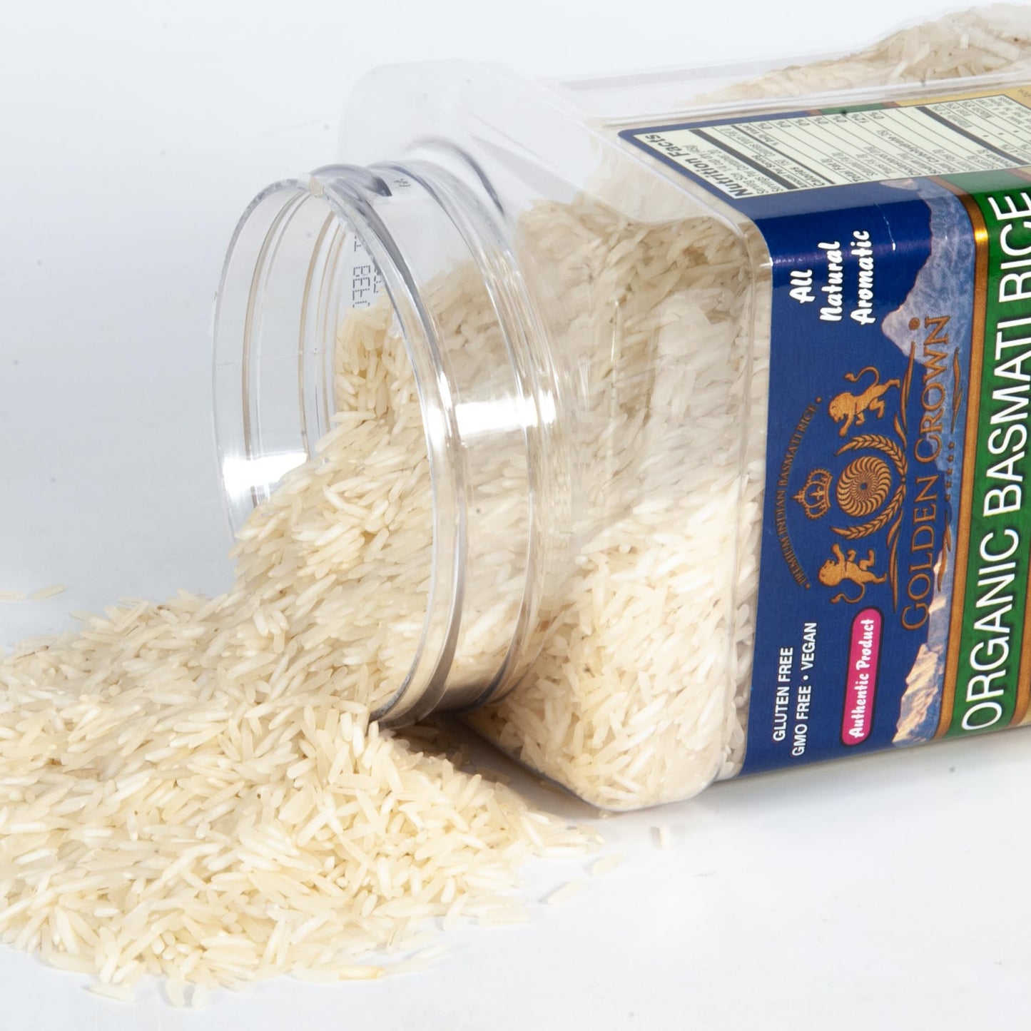 Golden Crown Organic White Basmati Rices - 32 Oz (2Lb), Premium Quality Gluten-Free, Kosher & Halal Kitchen Rice, Naturally Aged