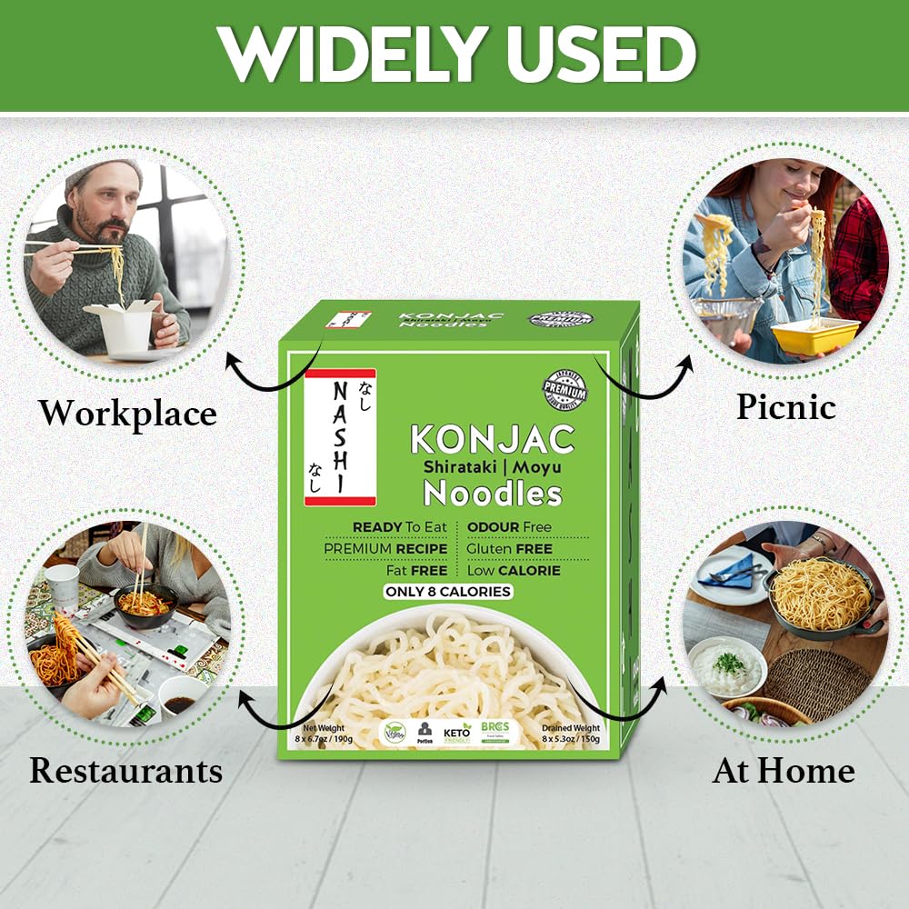 Nashi Shirataki Konjac Premium Noodles - Low Fat, Glucomannan Premium Recipe, Keto Friendly, Suitable For Vegan, Odour Free Low