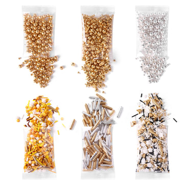 Sprinkles For Cake Decorating, Cupcake, Cookies, Ice Cream Topper, 6 Packs Gold And Silver White Sprinkles, Six Of Assorted Spri