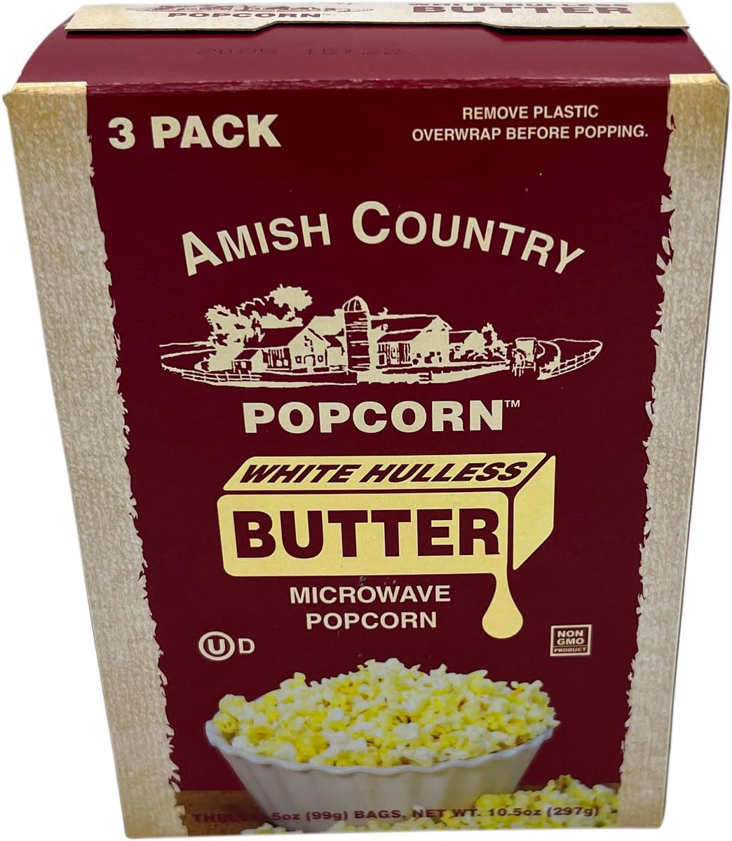Amish Country Popcorn Old Fashioned Microwave Popcorn Medium White 3 Pack Non-GMO Gluten Free 1 Ounce