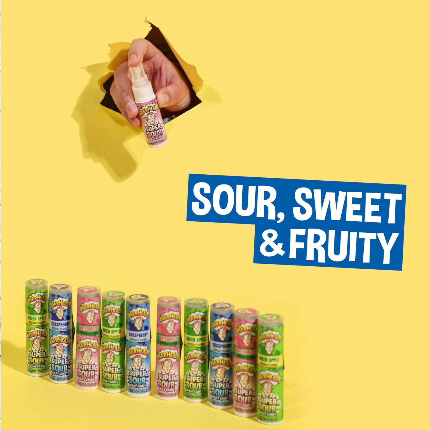 Warheads - Super Sour Candy Spray - Blue Raspberry, Green Apple And Watermelon Flavors - 0.68 Oz. Bottles - 24 Pack