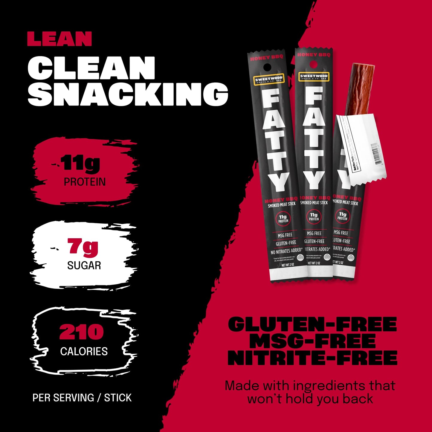 American Made Sweetwood Smokehouse FATTY Beef Jerky Sticks - Honey BBQ, 20 Pack, 2oz, Gluten Free, Extra Large, Grass Fed Beef