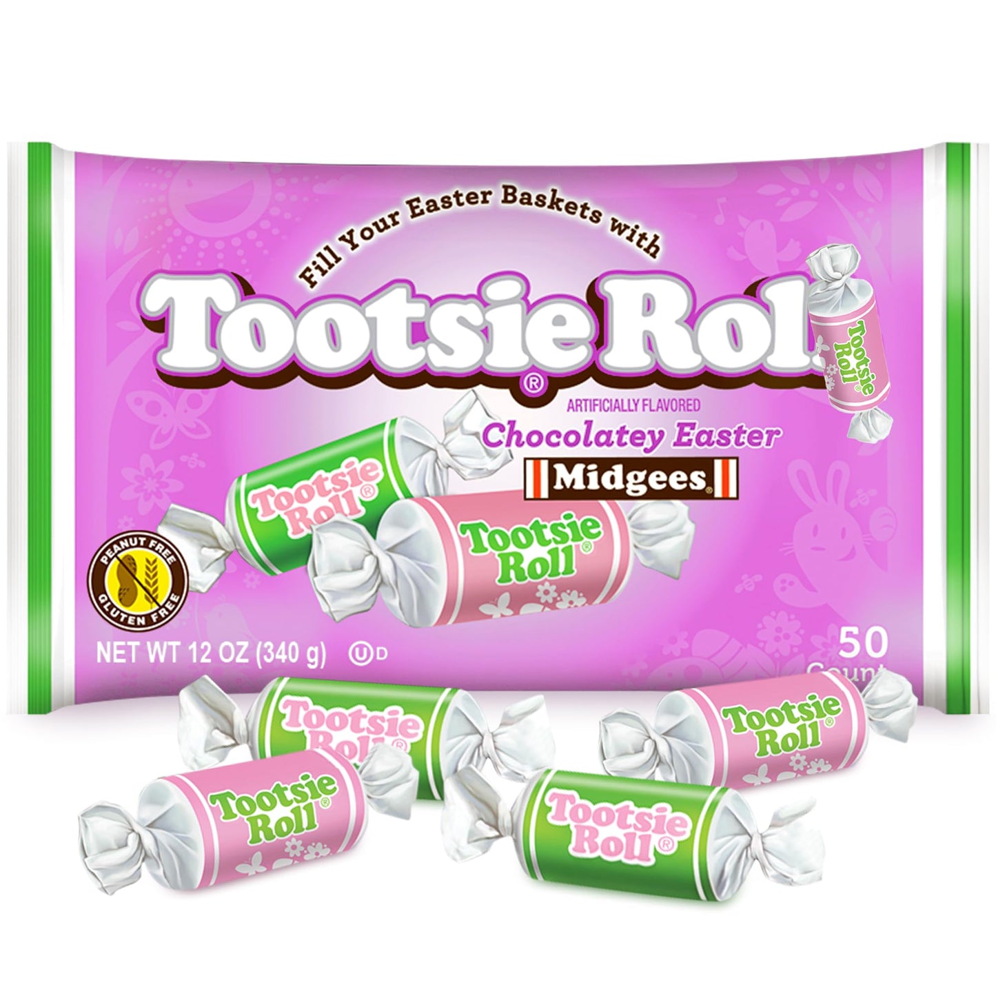 Tootsie Rolls Easter Midgees Chocolatey Chewy Candy 50 Pcs - Individually Wrapped Bulk Treats For Egg Fillers, Basket Stuffers, 
