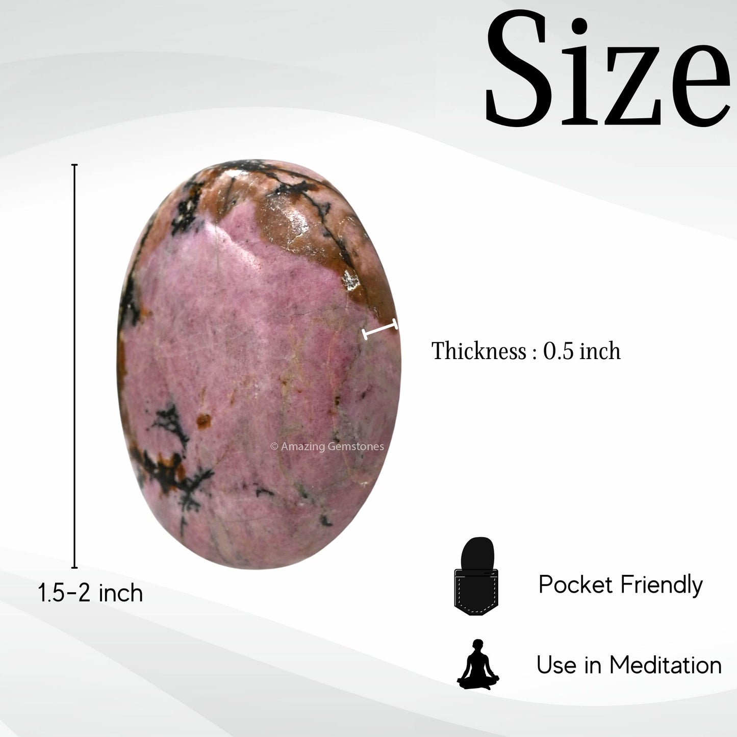 Rhodonite Palm Stone - Hot Massage Worry Stone For Natural Body Chakra Balancing, Reiki Healing And Crystal Grid