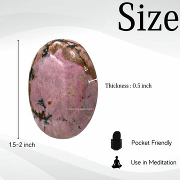 Rhodonite Palm Stone - Hot Massage Worry Stone For Natural Body Chakra Balancing, Reiki Healing And Crystal Grid