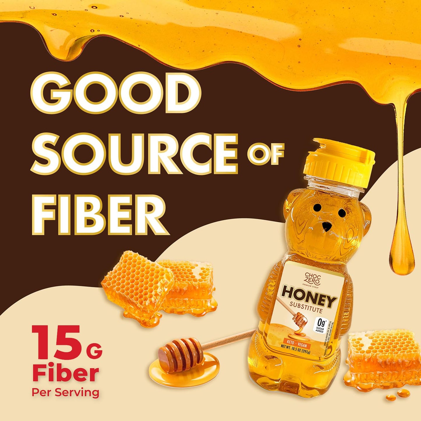 ChocZero Sugar Free Honey, 1:1 Natural Honey Equivalent, Same Sweetness and Consistency as Raw, Keto Friendly, Vegan (1 Jar, 10.