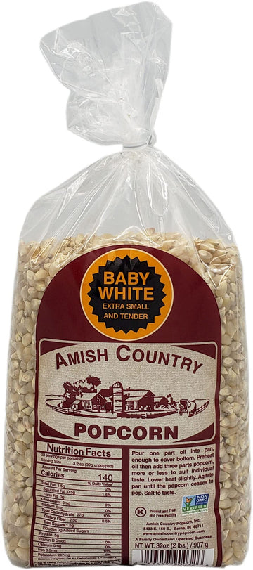 Amish Country Popcorn | 2 lb Bag | Baby White Popcorn Kernels | Small and Tender | Old Fashioned, Non-GMO and Gluten Free (Baby 