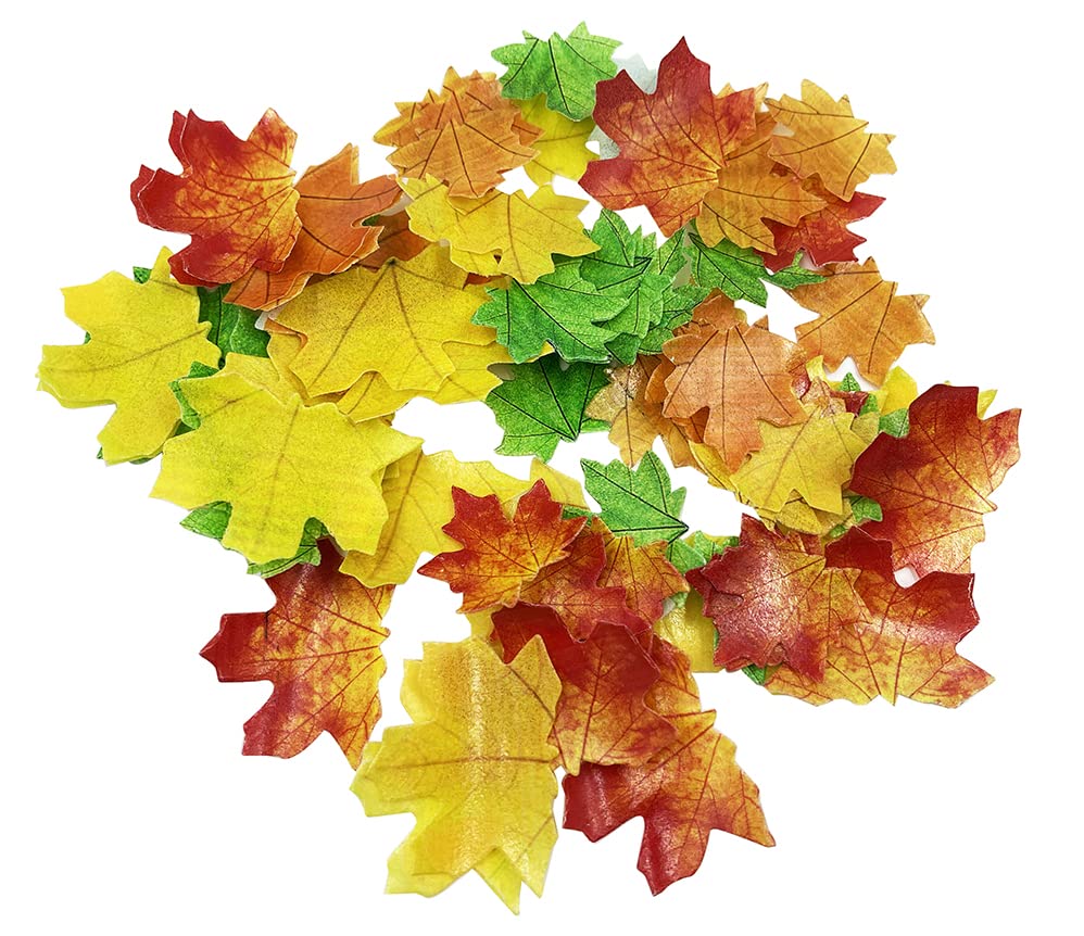 Set Of 75 Edible Fall Leaves Gold Leaf Cake Decorations, Thanksgiving Party Cupcake Topper (Mix Color)