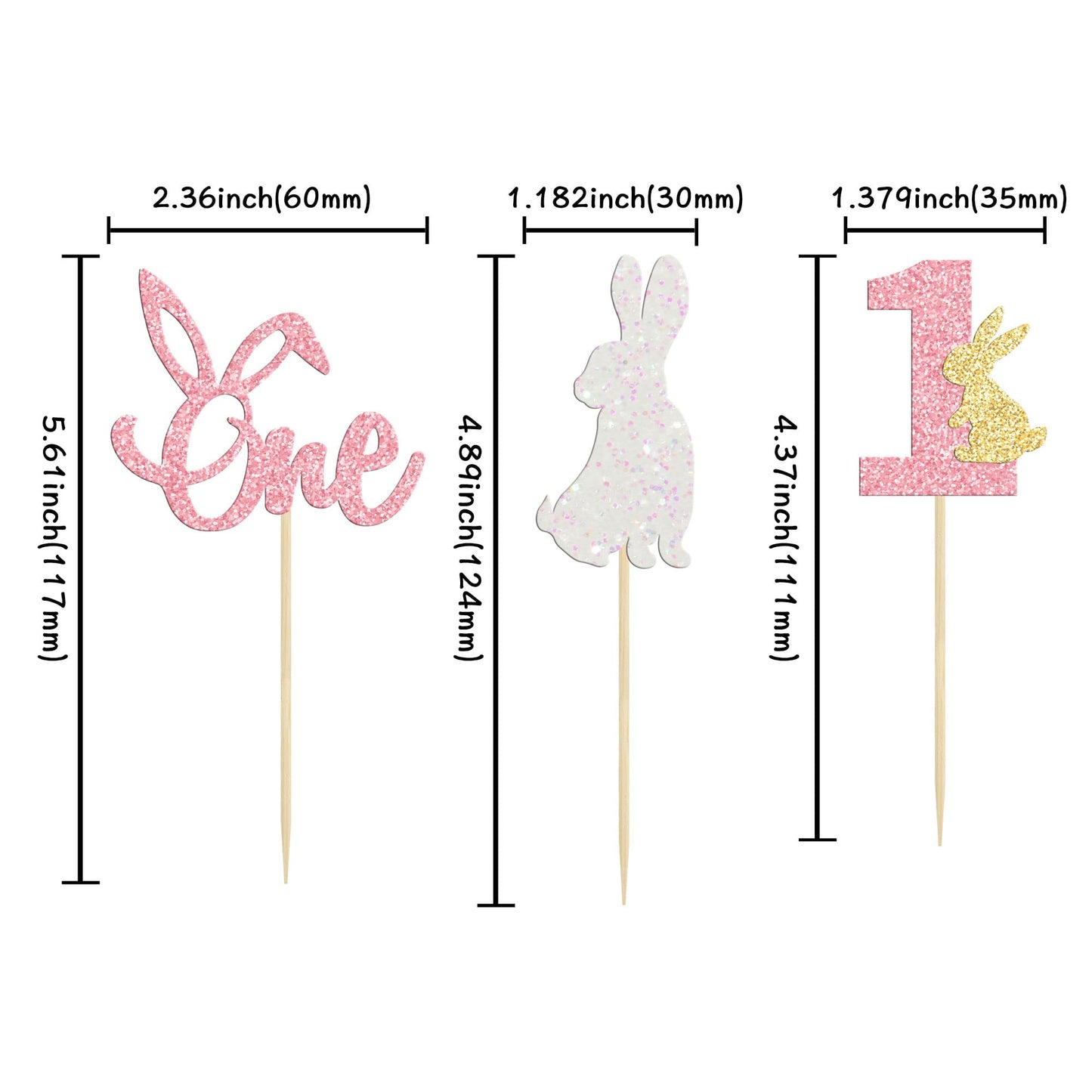 24Pcs Easter Bunny One Cupcake Toppers Some Bunny Is One Birthday Decorations Pink Glitter Easter Cake Decorations Bunny Easter