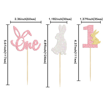 24Pcs Easter Bunny One Cupcake Toppers Some Bunny Is One Birthday Decorations Pink Glitter Easter Cake Decorations Bunny Easter