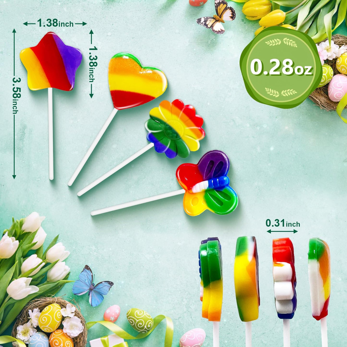 36 Pack Rainbow Flower, Colorful Butterfly, Galaxy Star & Heart Lollipop Suckers, Rainbow Swirl Lollipops Individually Wrapped B