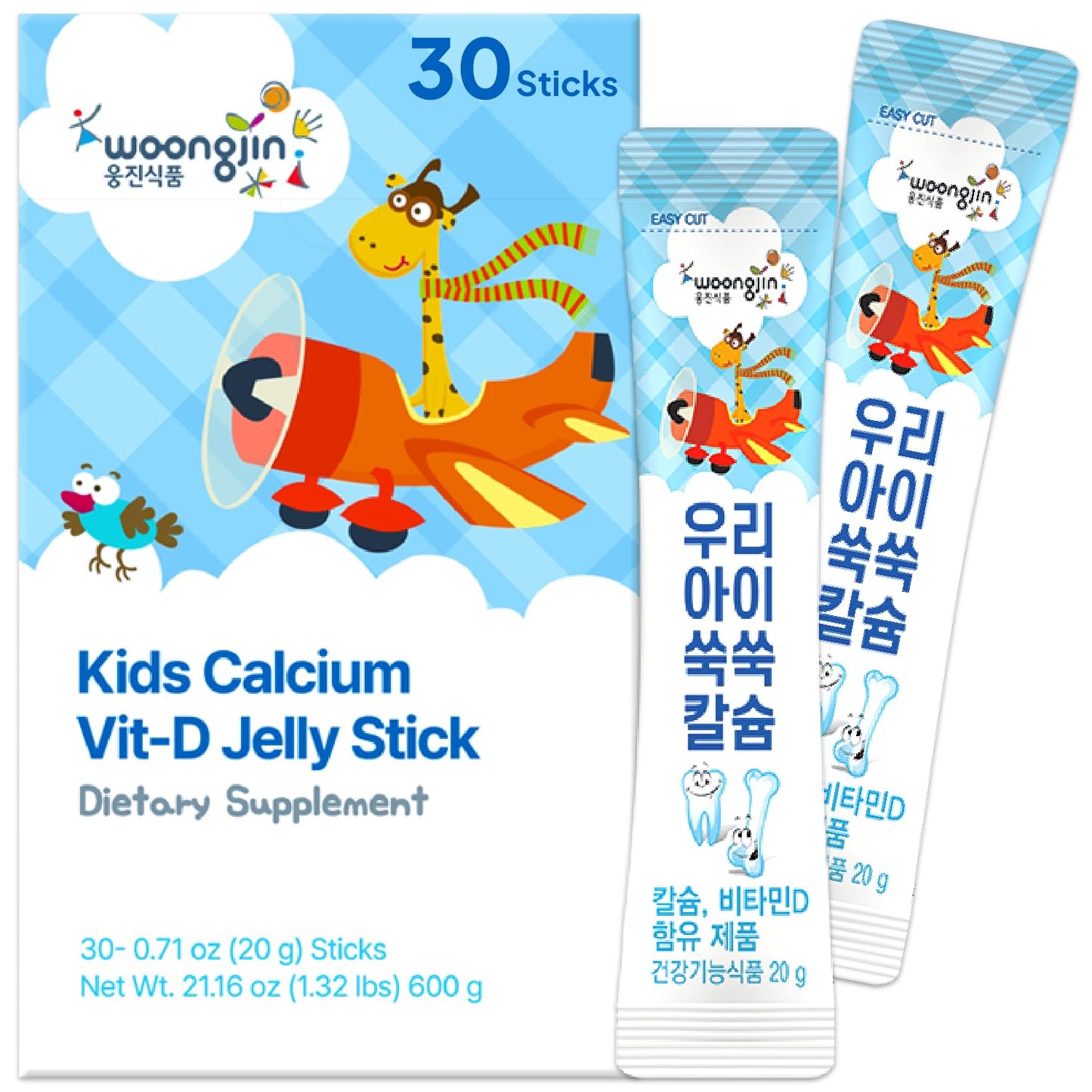 K FOOD Korean Food Kids Calcium Vitamin D Jelly Stick, Naturally Sweetened Peach Flavor, 30 Individually Wrapped Sticks, 21.16 oz