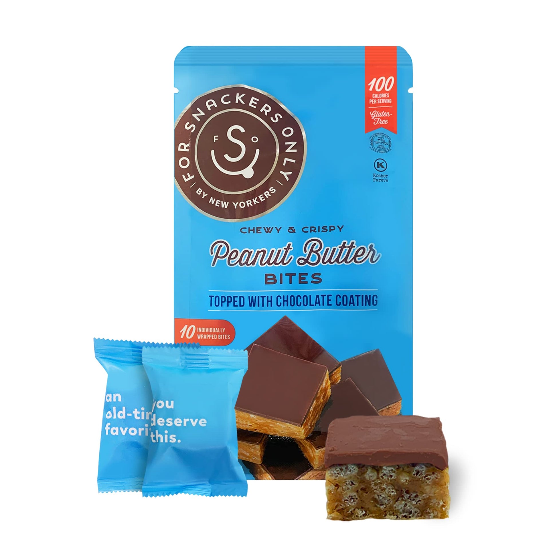 For Snackers Only Peanut Butter Bites - Gluten Free, Vegan, Non-Dairy, 10 Individually Wrapped Pieces, 100 Calorie Snack