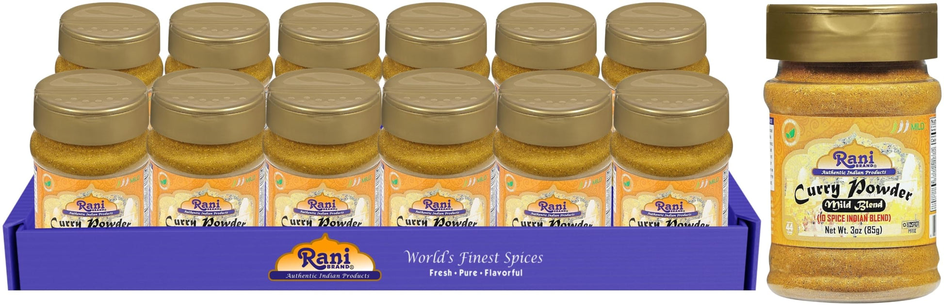 Rani Curry Powder Mild (10-Spice Authentic Indian Blend) 3Oz (85G) Pet Jar, Pack Of 12 ~ All Natural | Salt-Free | No Chili Or Peppers | Vegan | Gluten Friendly | Non-Gmo | Kosher | Indian Origin