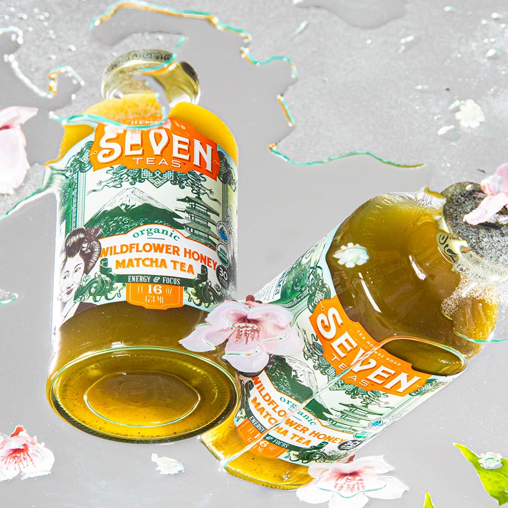 SevenTeas Wildflower Matcha Honey Tea, 16 FL OZ (Pack of 12 Bottles), Organic, Bottled Iced Teas