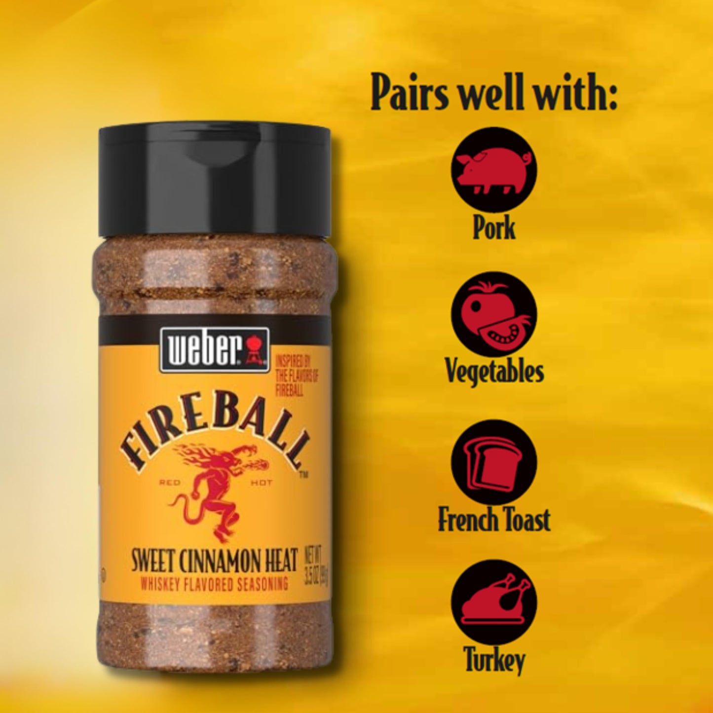 Weber BBQ Seasoning, Fireball spirit-inspired flavor Flavor, 3.5 oz, Model 1165027