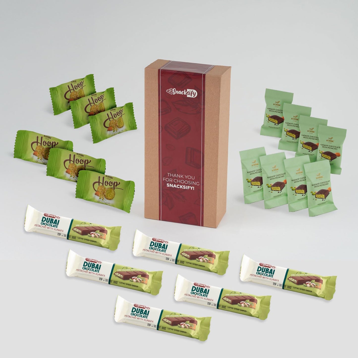 20 Count | Mini Dubai Chocolate & Candy - 6 Mini Dubai Bar 27 G And 8 Dubai Candy 13 G - 6 Dubai Pistachio Ball - Amazing Gift Box