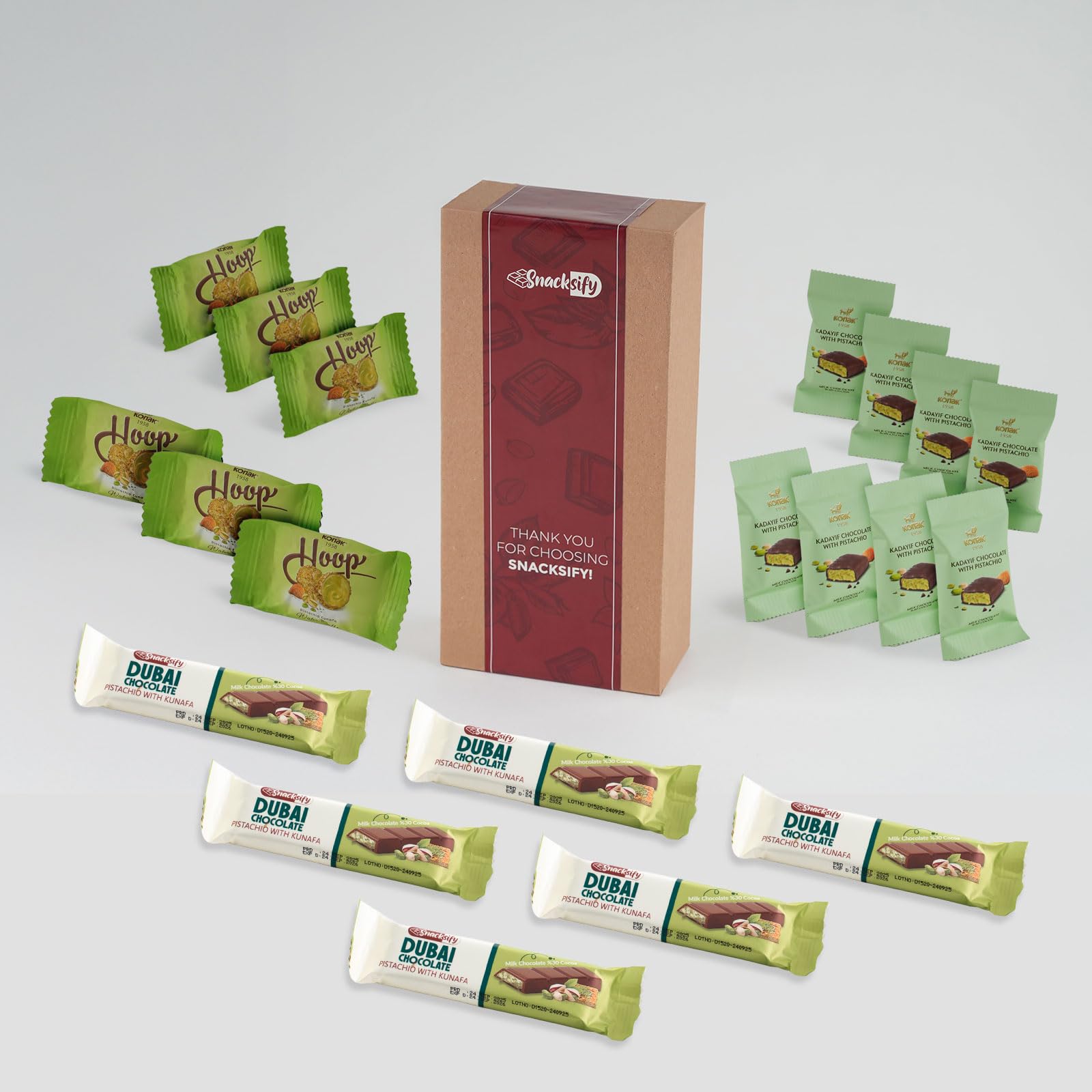 20 Count | Mini Dubai Chocolate & Candy - 6 Mini Dubai Bar 27 G And 8 Dubai Candy 13 G - 6 Dubai Pistachio Ball - Amazing Gift Box