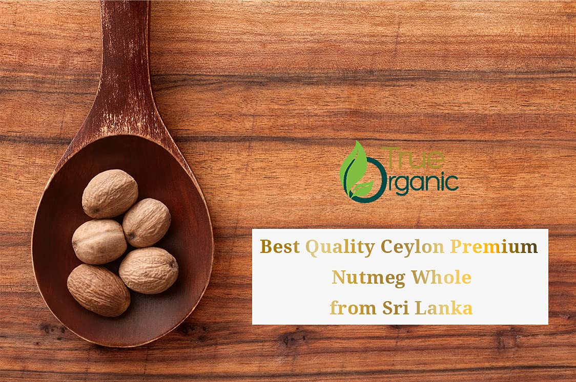 True Organic Ceylon Nutmeg Whole, Premium Grade, Usda & Kosher Certified, Gluten Free, Pure Ceylon Premium Quality 3.5 Oz