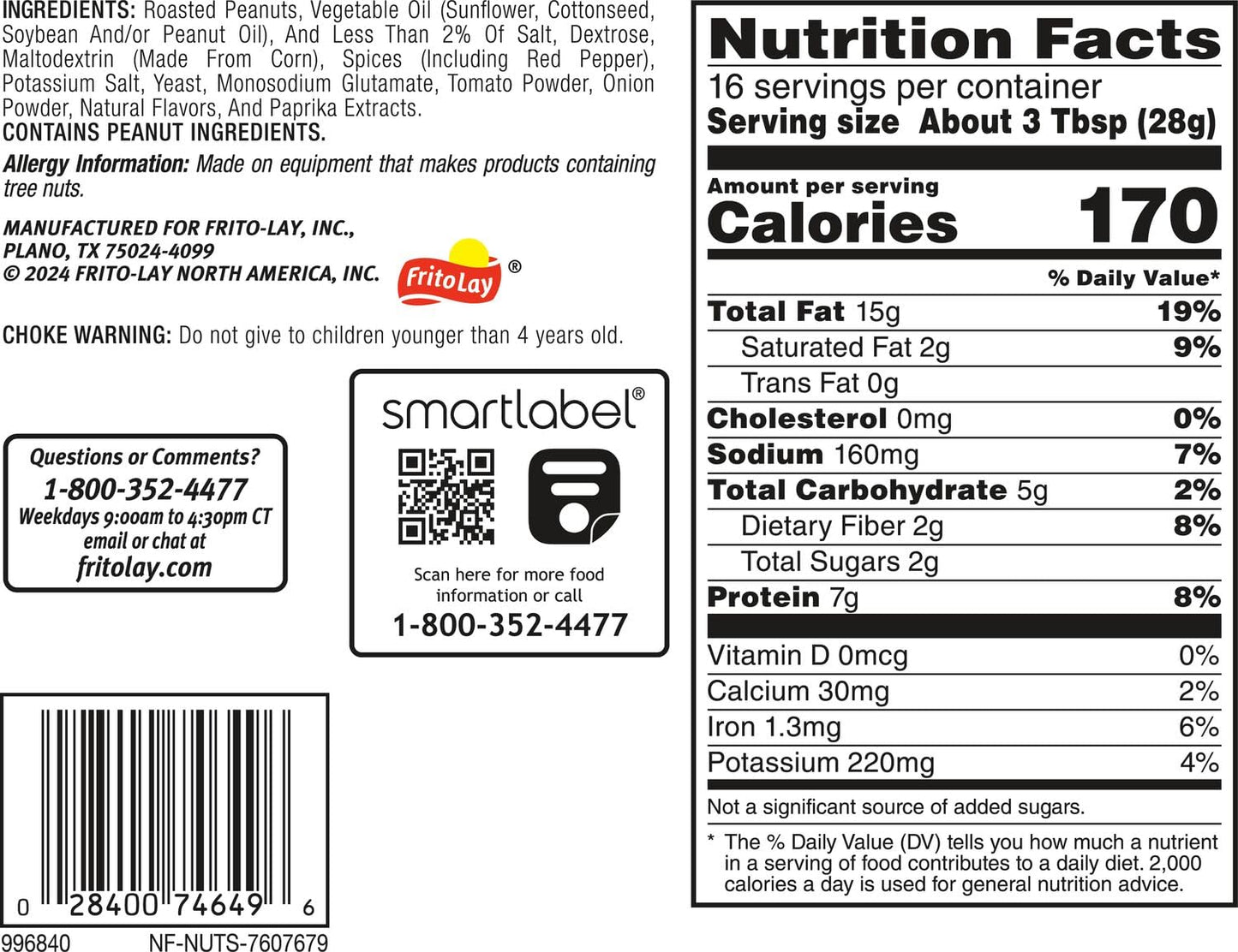 Nut Harvest, Flamin Hot Peanuts, 16 oz Canisters, (4 Pack)