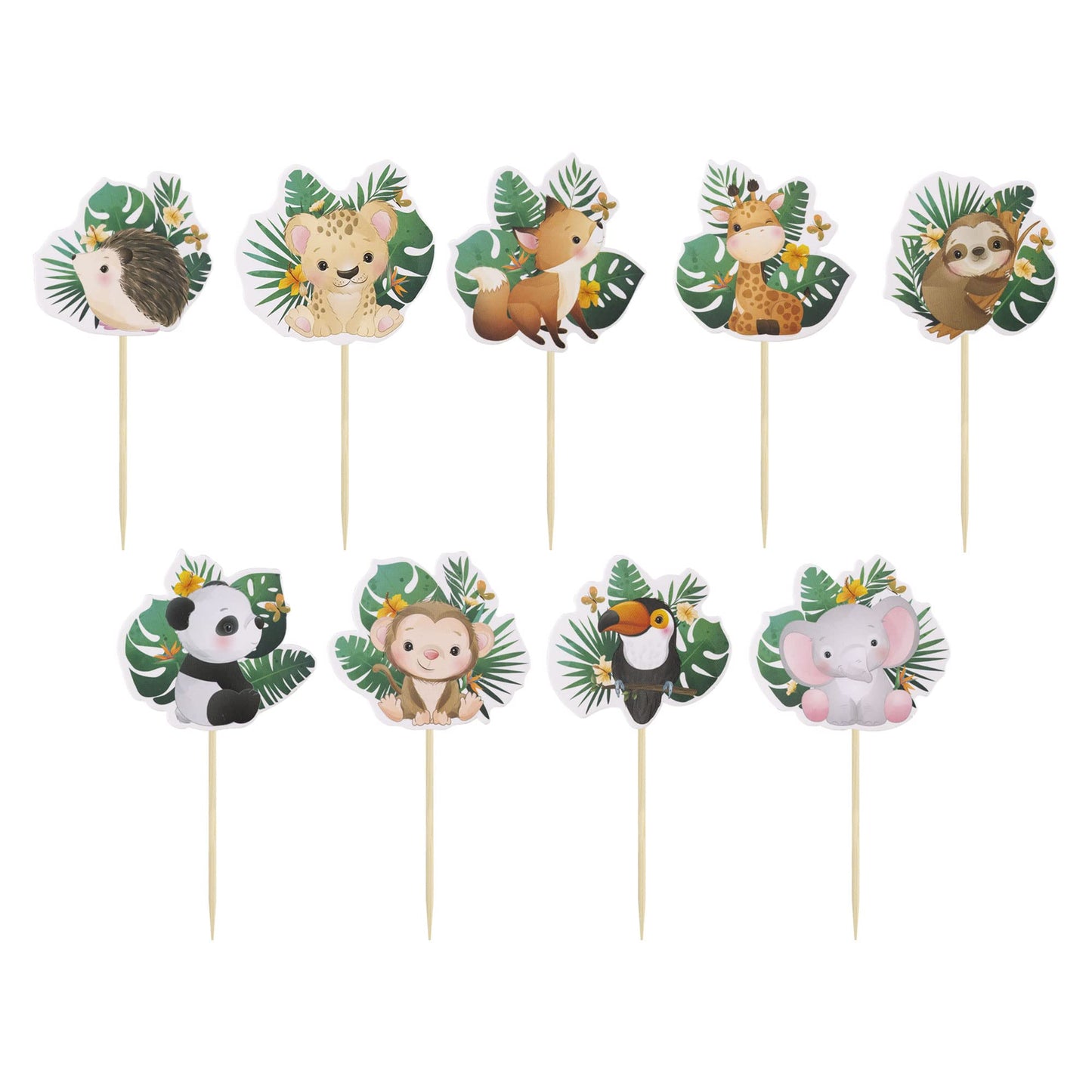 Gyufise Woodland Animal Cupcake Toppers, 36Pcs, Paper, Multi Color, Wild One Theme Birthday Party Decorations