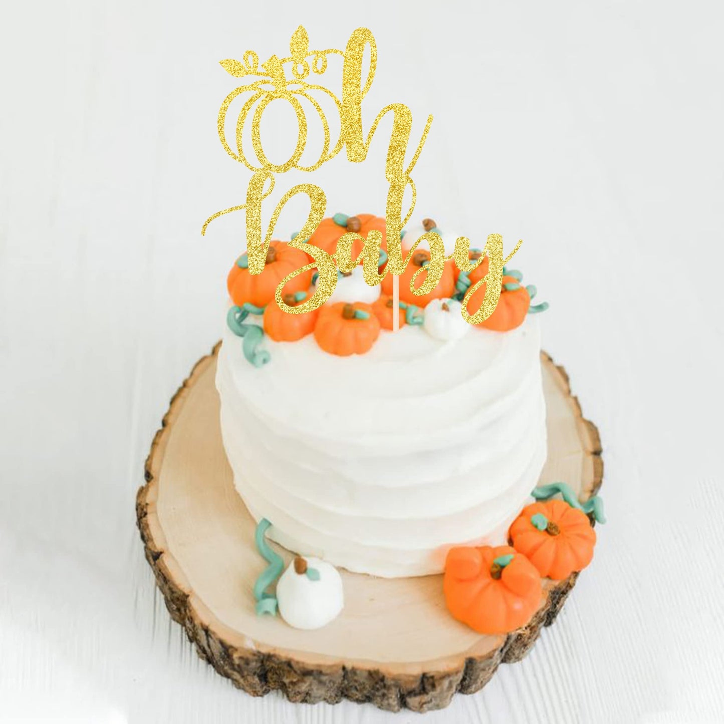 1 Pcs Pumpkin Oh Baby Cake Topper Glitter Fall Theme Pumpkin Baby Shower Cake Pick Decorations For Baby Shower Kids Birthday Tha