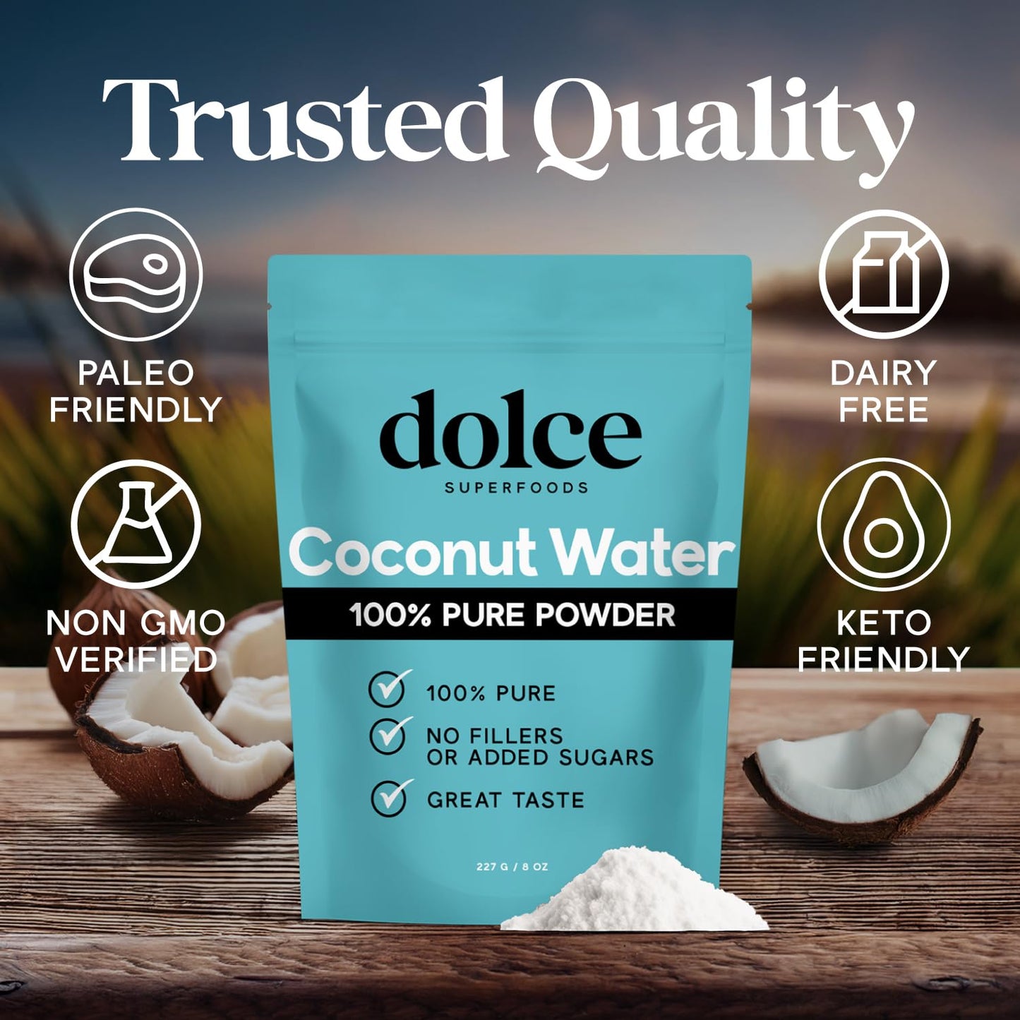 Dolce Superfoods Coconut Water Powder, Natural Electrolyte Powder for Daily Hydration & Wellness, Powdered Coconut Water with Po