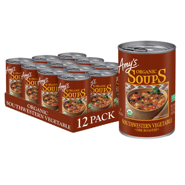Amys Soup, Vegan Fire Roasted Southwestern Vegetable Soup With Organic Black Beans, Gluten Free, Canned Soup, 14.3 Oz (12 Pack)