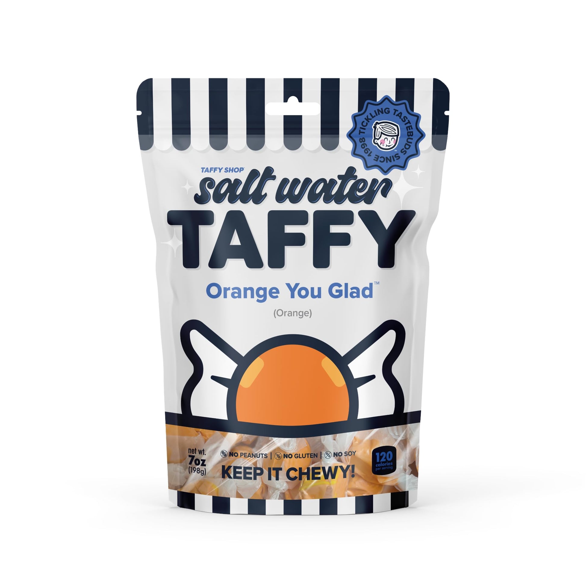 Taffy Shop Orange You Glad, Orange Salt Water Taffy - Gourmet Soft Chewy Candy, Bulk Sweet Snack, Fresh Gift & Gluten-Free, 35 I
