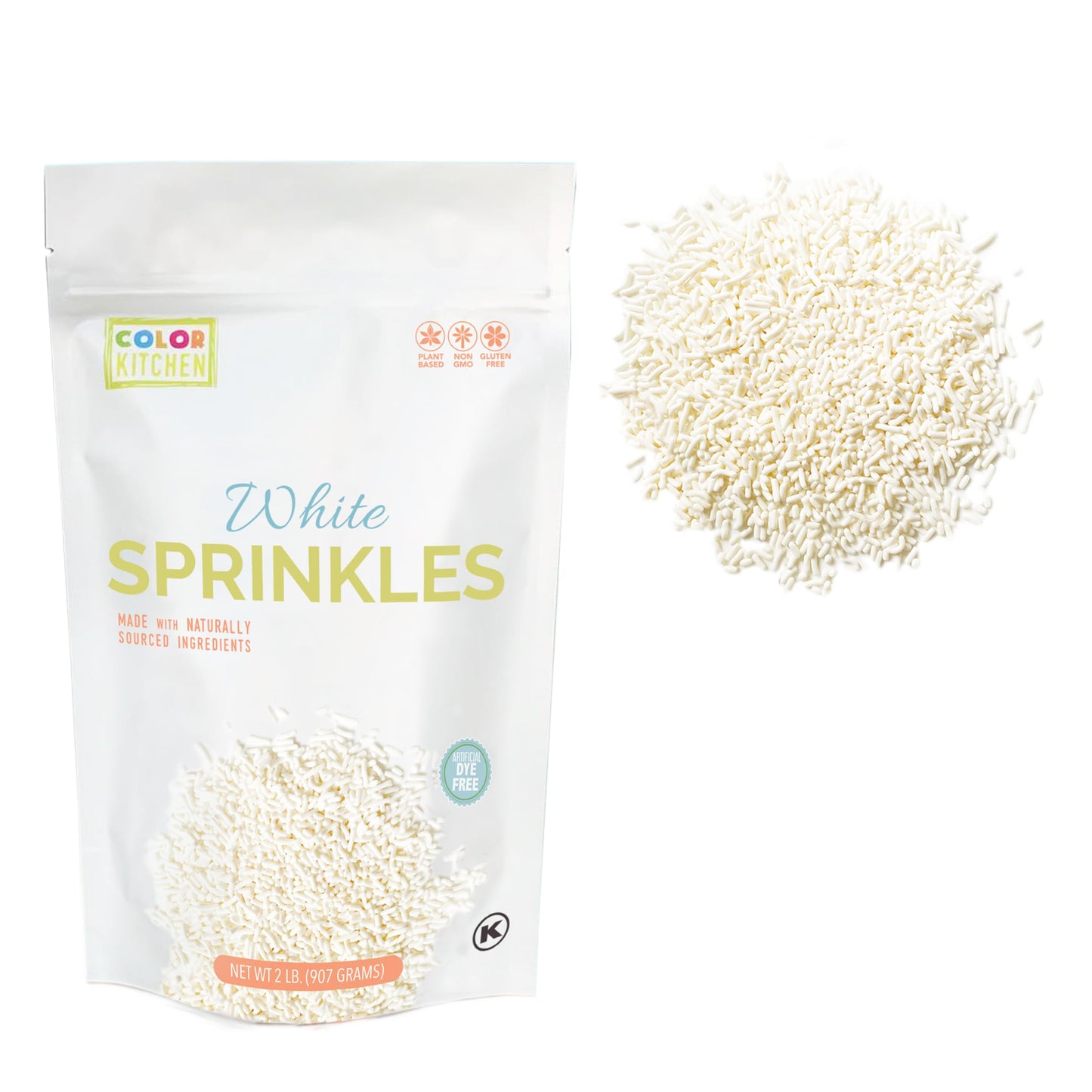Color Kitchen White Sprinkles Natural Ingredients Baking Cake Decorations, Ice Cream, Cookie, Artificial Dye-free, Plant-Based C