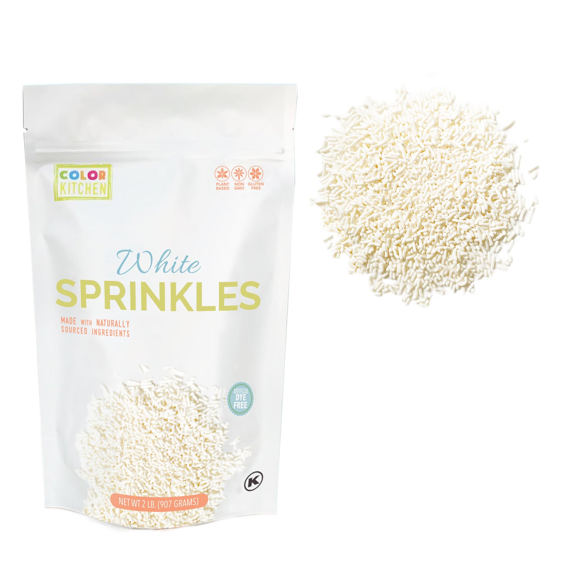 Color Kitchen White Sprinkles Natural Ingredients Baking Cake Decorations, Ice Cream, Cookie, Artificial Dye-free, Plant-Based C