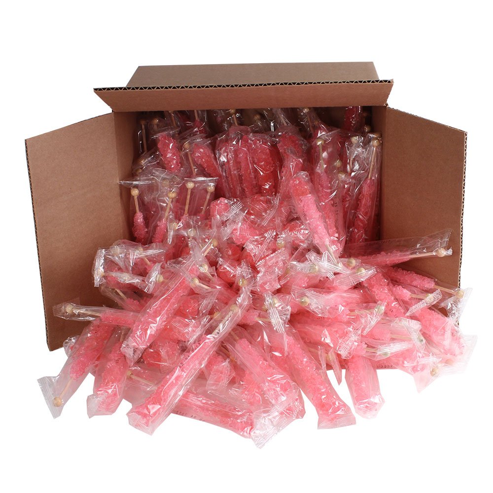 Espeez Extra Large Rock Candy Sticks, 144 Count, Pink Cherry, Individually Wrapped for Candy Buffets, Birthdays, and Baby Showers