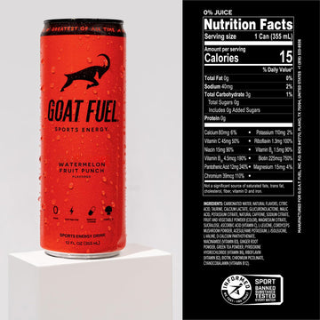 G.O.A.T. Fuel Energy Drink - Natural Caffeine, Electrolytes, BCAAs, Light Carbonation, 12 Pack, 12 Fl Oz, Watermelon Fruit Punch