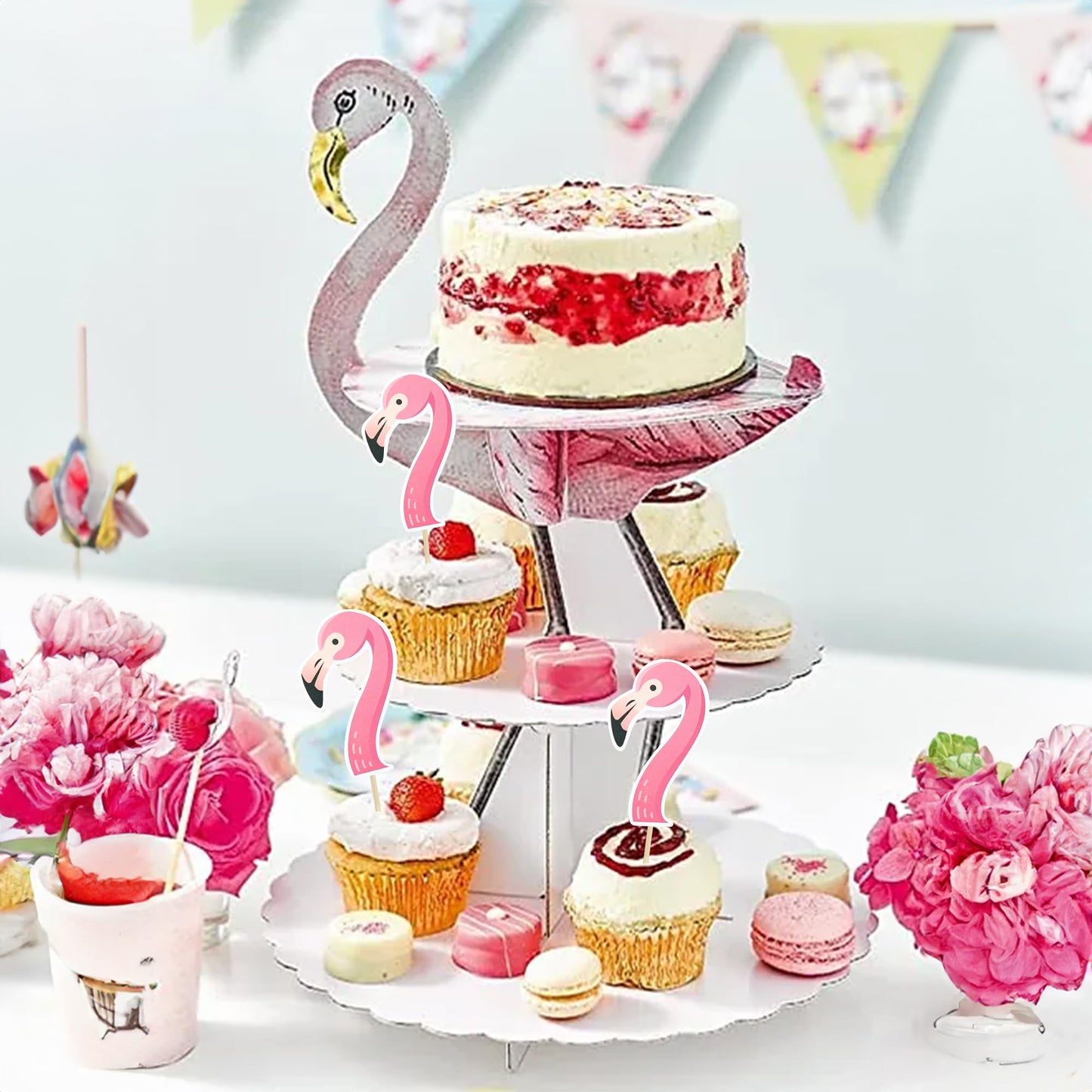 Gyufise 36Pcs Flamingo Cupcake Toppers Tropical Cupcake Toppers Aloha Summer Cake Topper Decorations For Luau Hawaiian Theme Bab