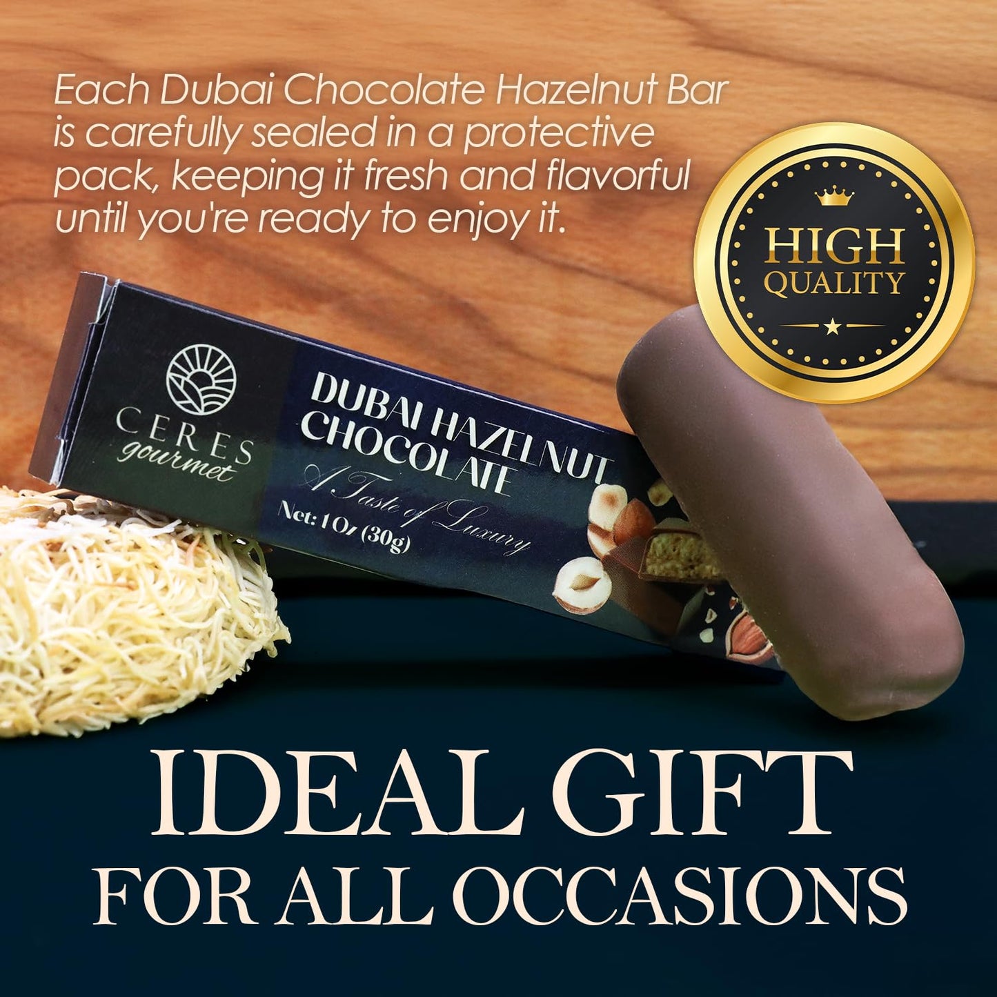 Dubai Chocolate Bar, Pistachio Chocolate Knafeh Bar (1 Oz, Hazelnut)